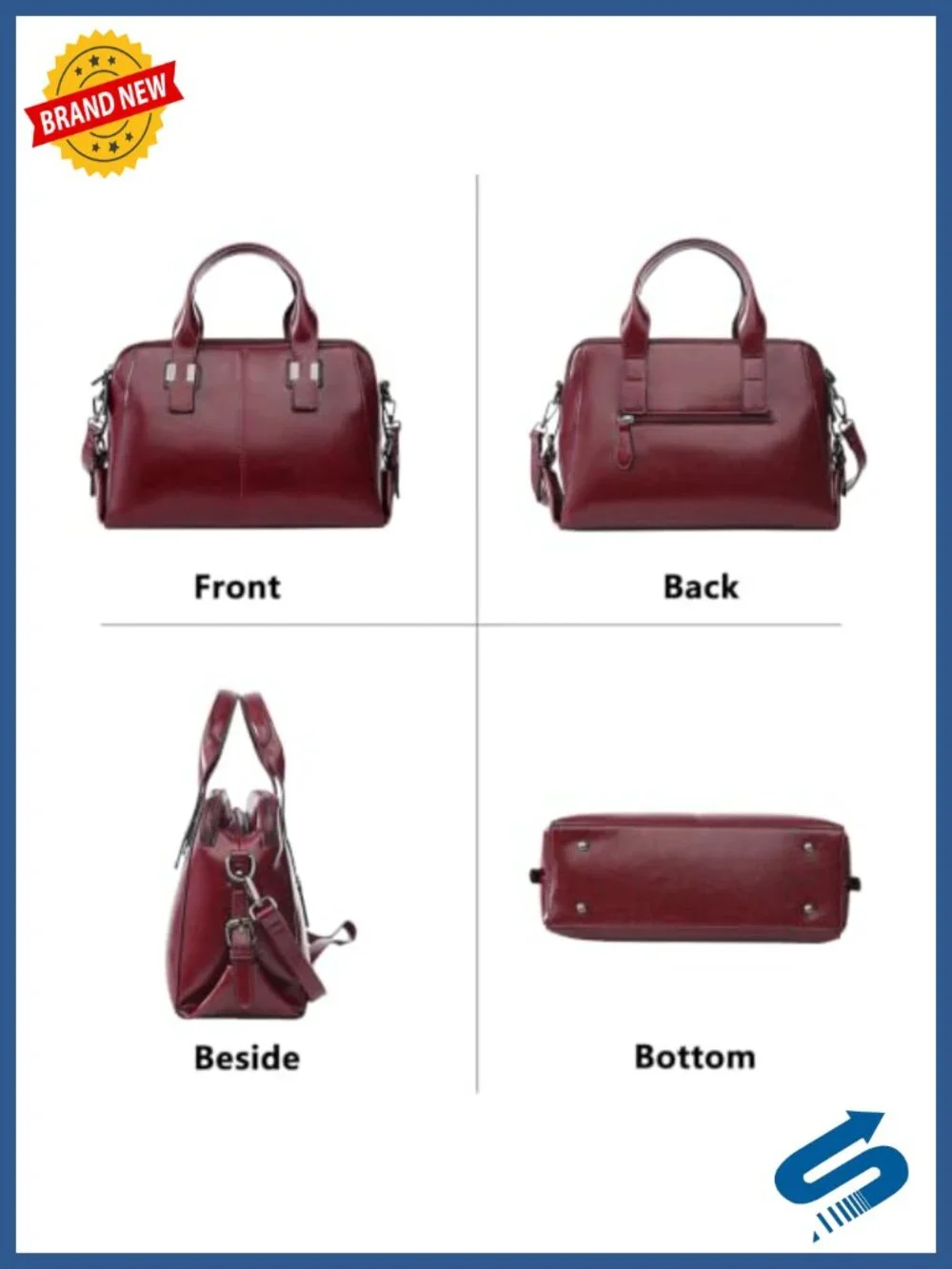 PU Leather Satchel Tote Bag with 3 Zipper Compartments